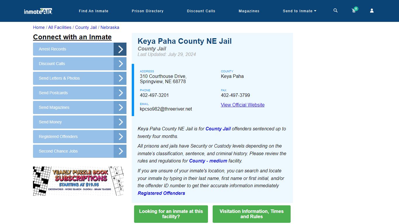 Keya Paha County NE Jail - Inmate Locator